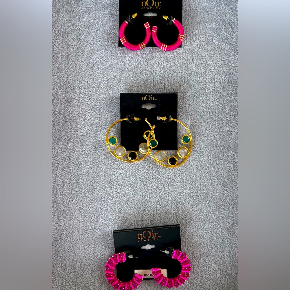 NWT Lot of 3 nOir Jewelry Hoop Earrings Set: Gold, Woven, and Beaded